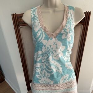 Tommy Bahama Floral Blue and Cream Tank Top